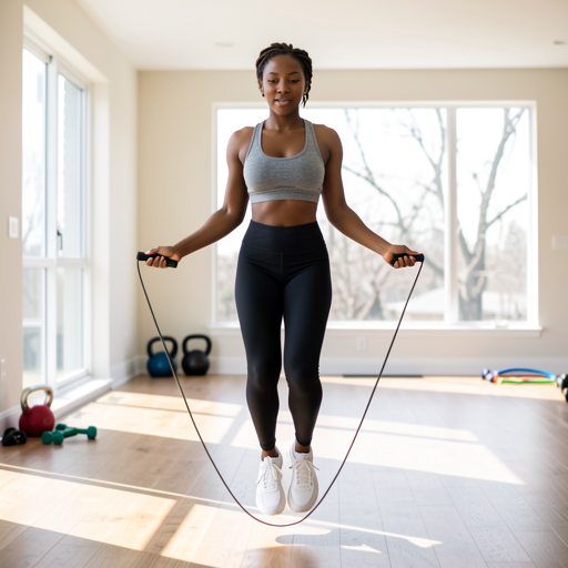 woman jumping rope home gym