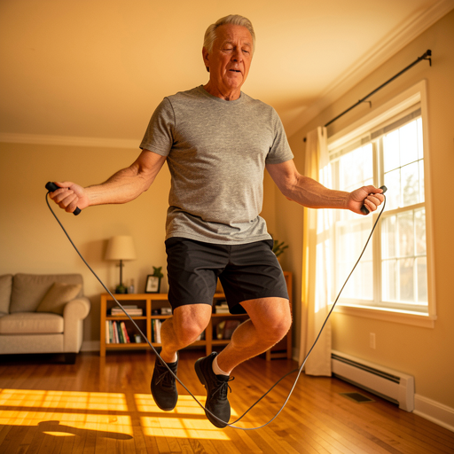 man jumping rope indoors